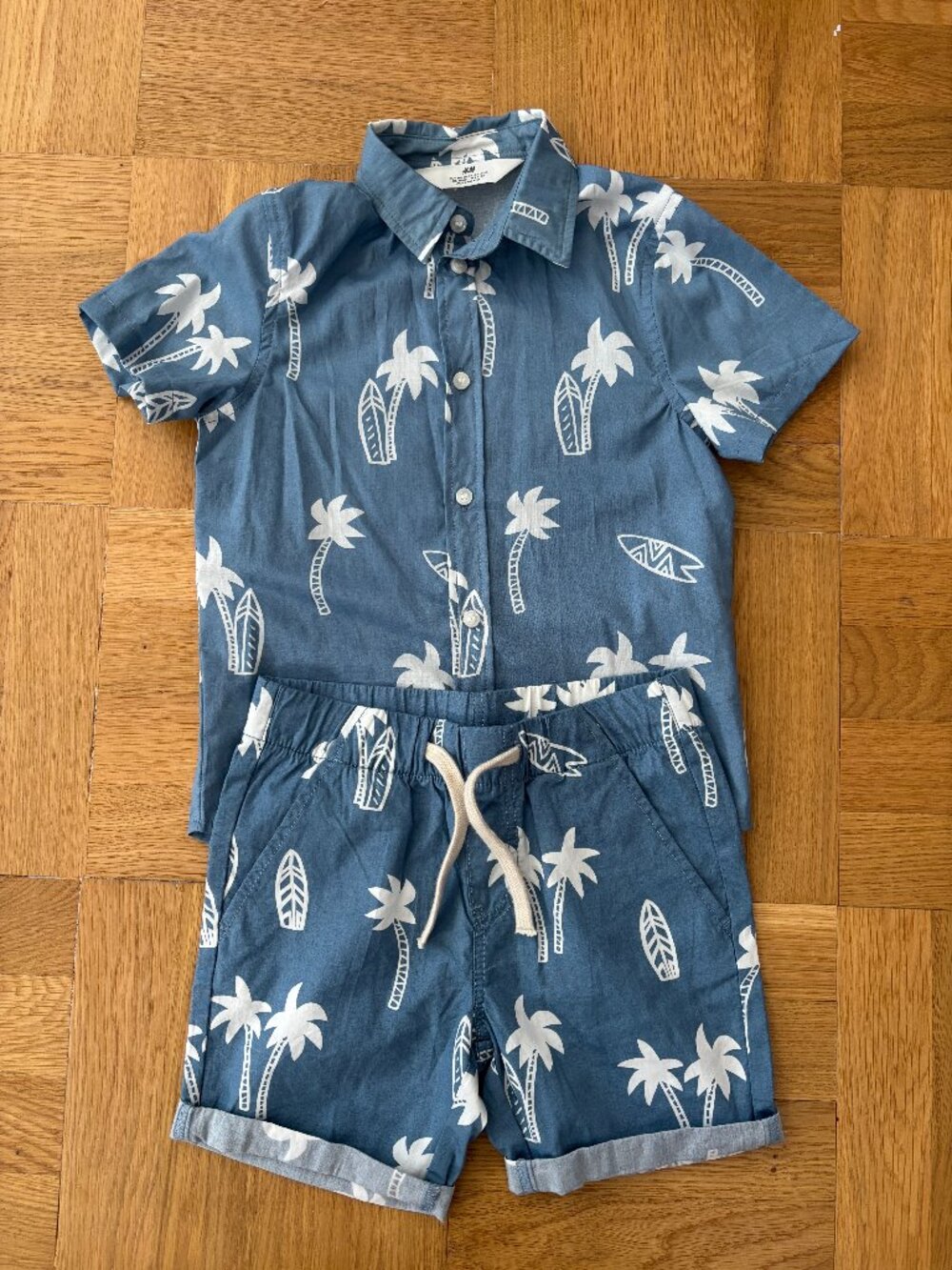 Unused H&M Kids Palm Tree Shirt & Shorts Matching Set Blue Size 4-5Y